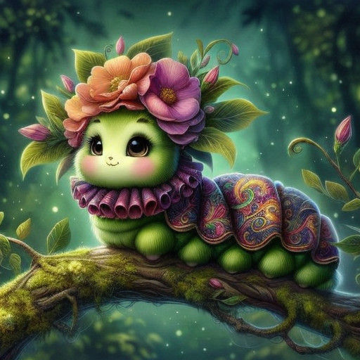 Surreal Caterpillar Creature in Vibrant Colors