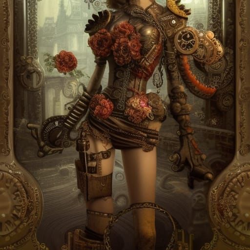 Steampunk Roses with Intricate Details, Hyperrealistic Rende...