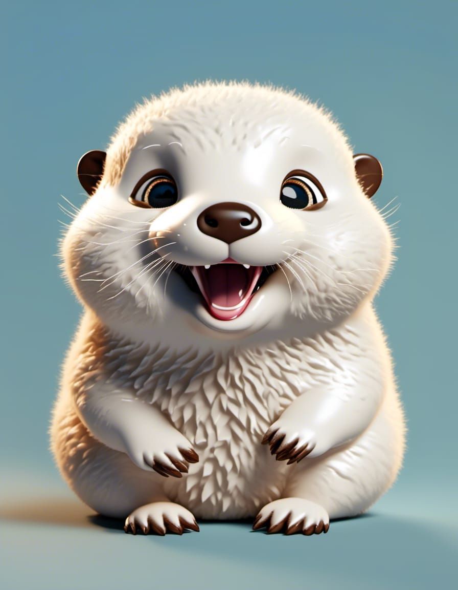 Excited Otter Pup Sculpture in Animation Style