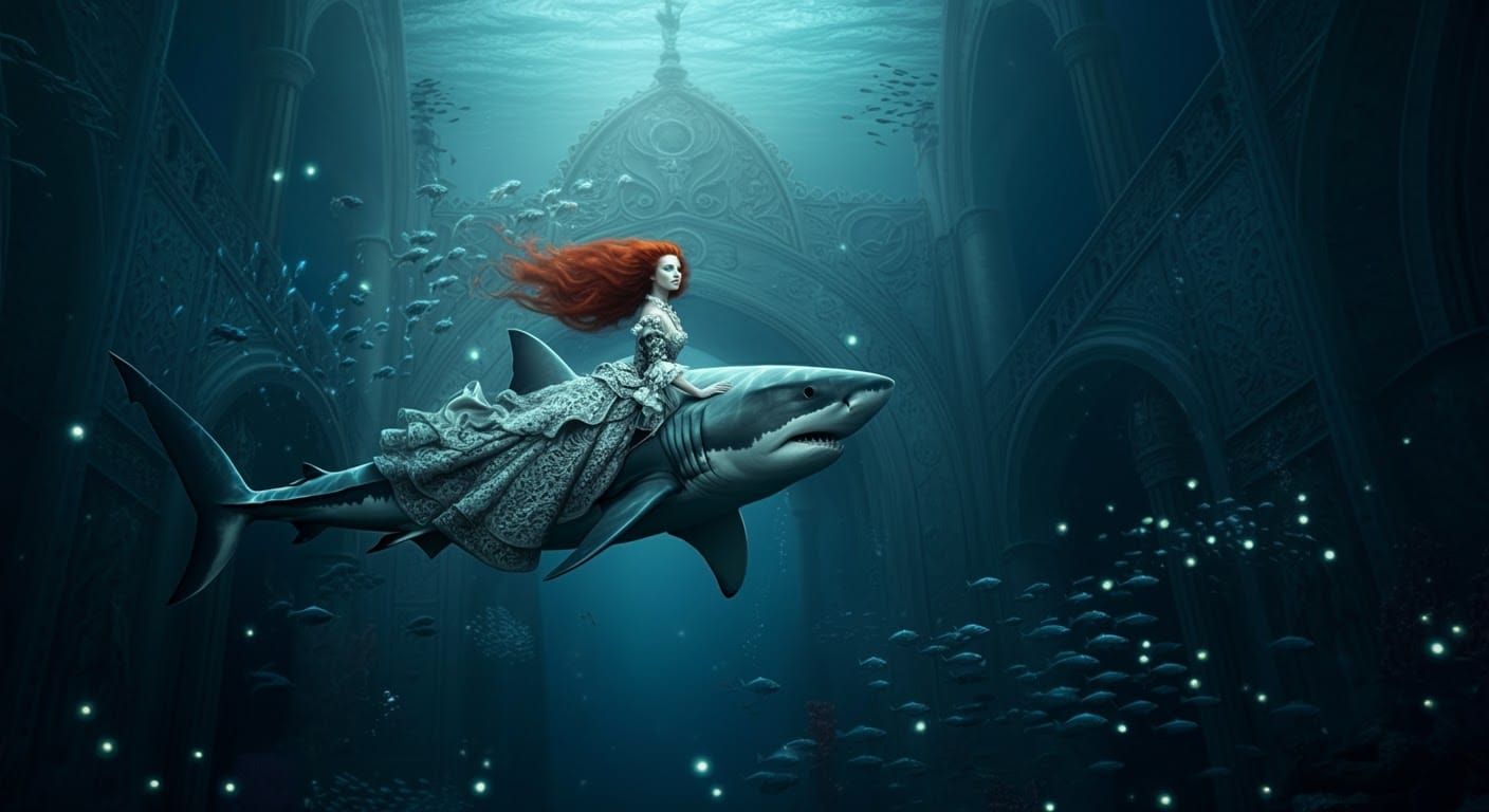 Shark Rider in Atlantis with Rococo Architecture