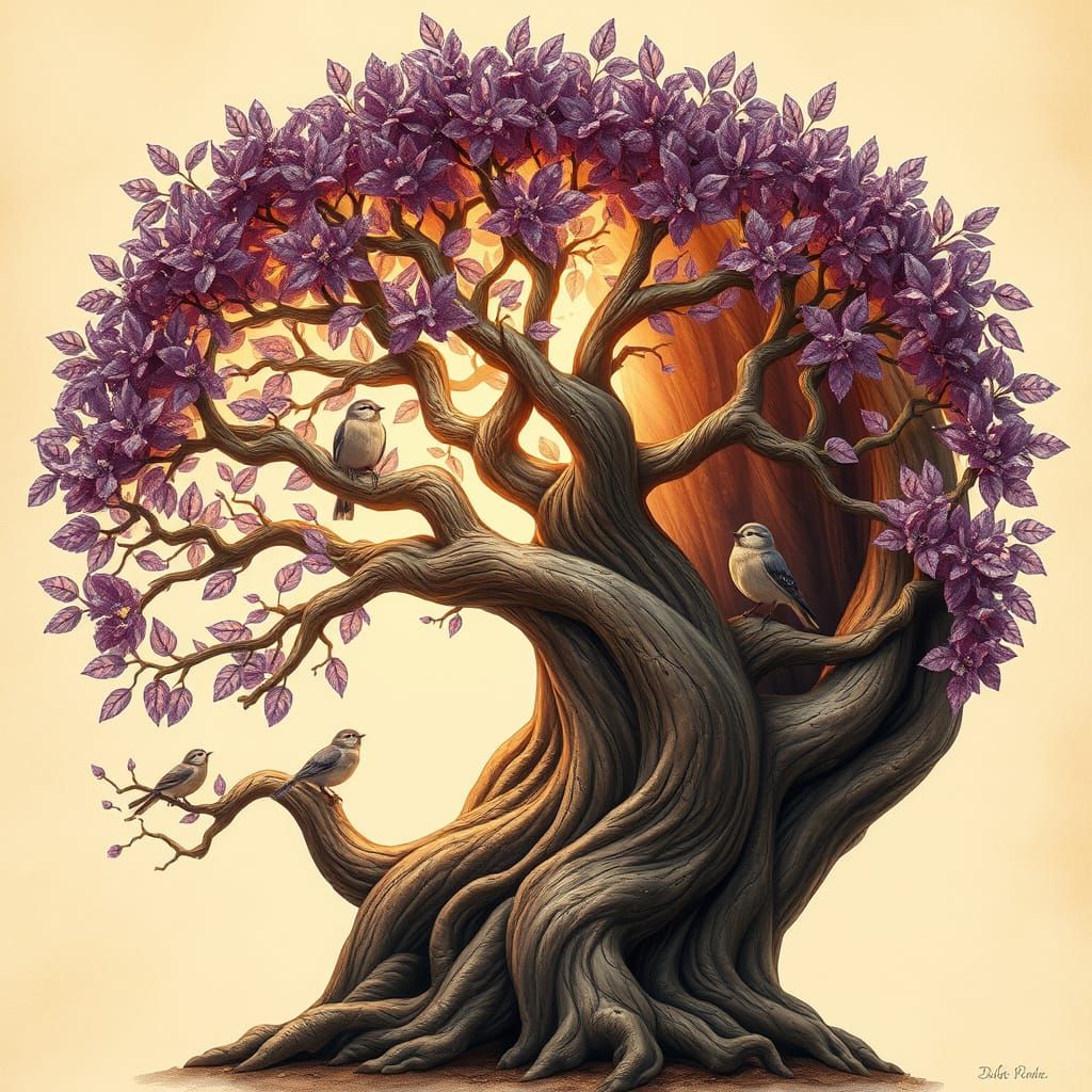 Ancient Tree of Life in 19th-Century Botanical Style