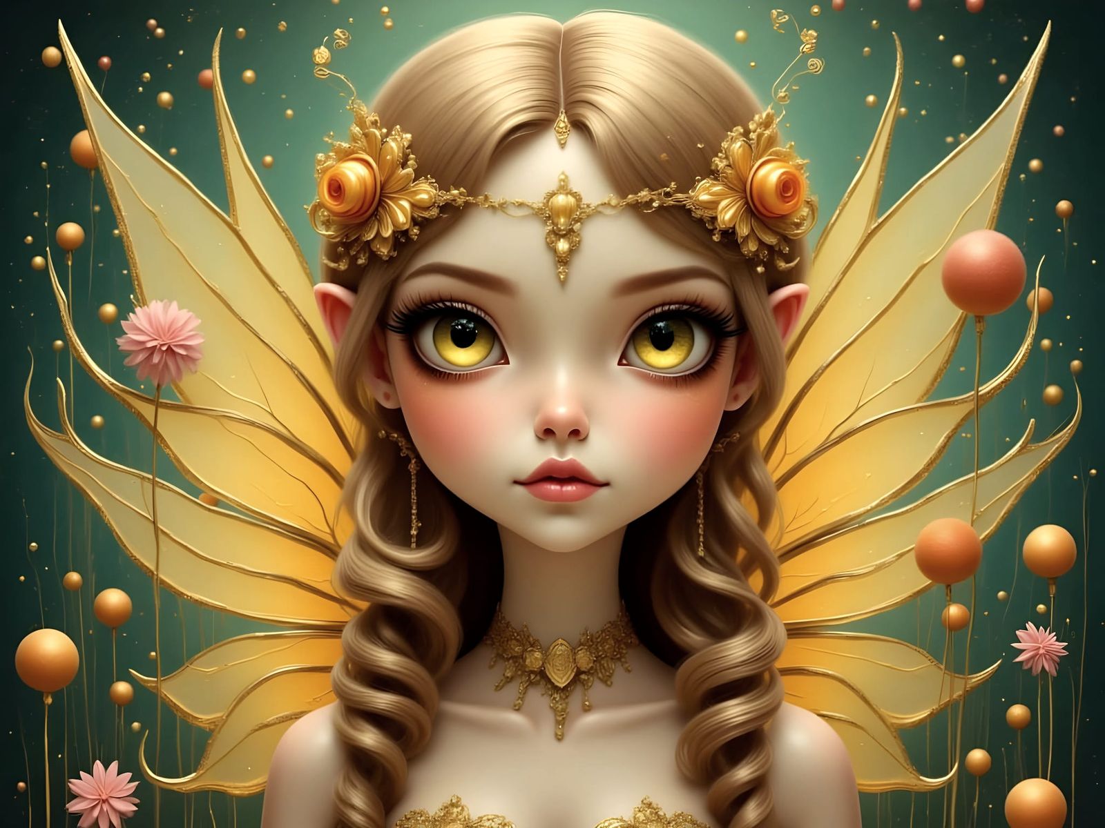 Golden Chibi Fairy Portrait in Greek Orthodox Style
