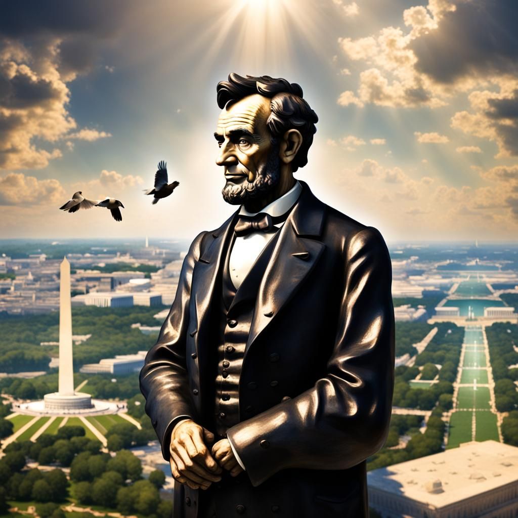 Lincoln Overlooking Washington D.C. in Divine Light