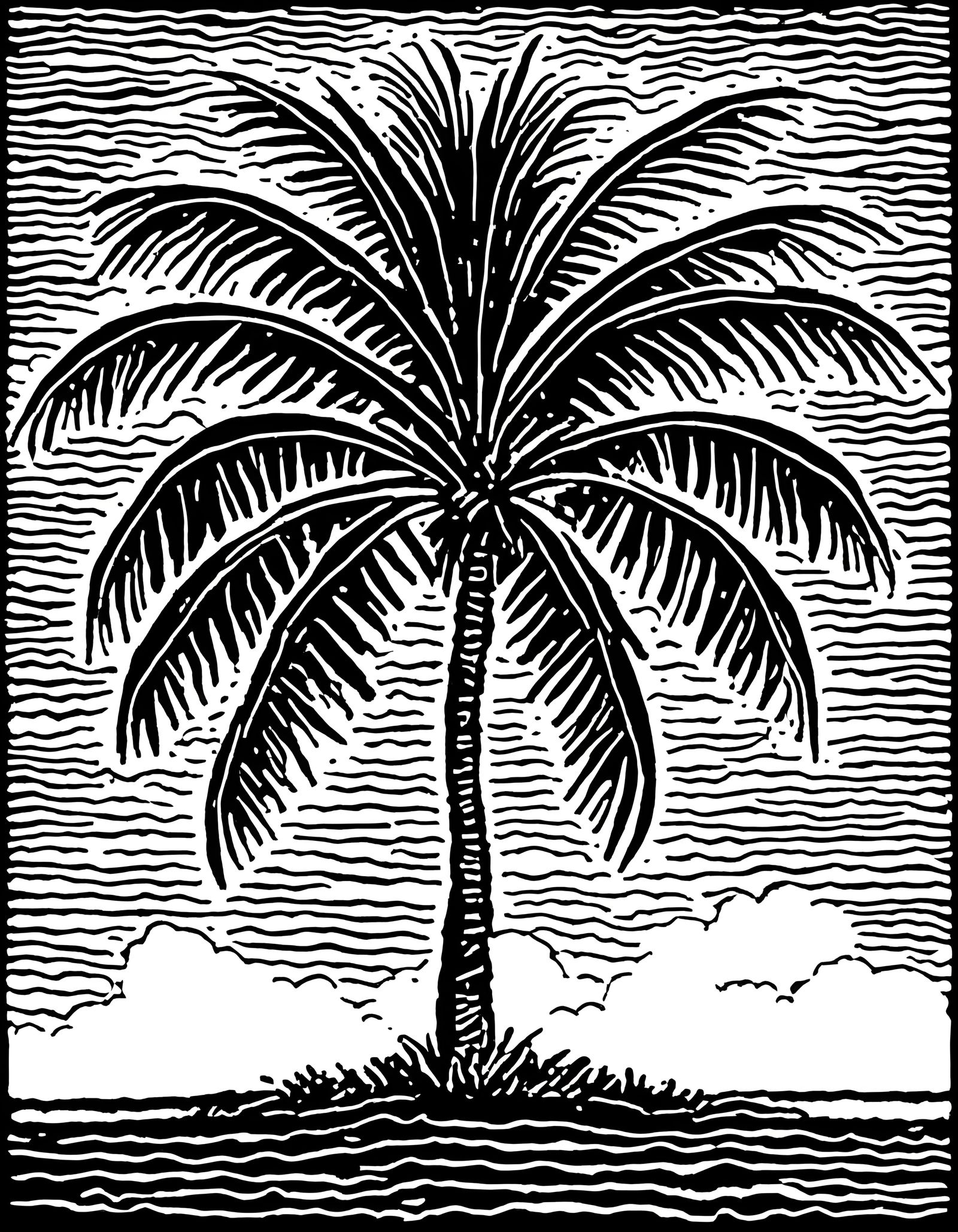 Palm Tree Linocut Print on Island