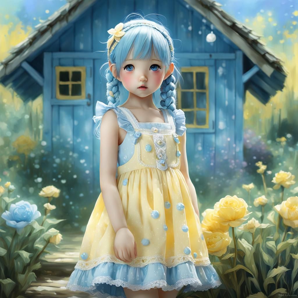 Pastel Doll with Cottage Background in Kawaii Style