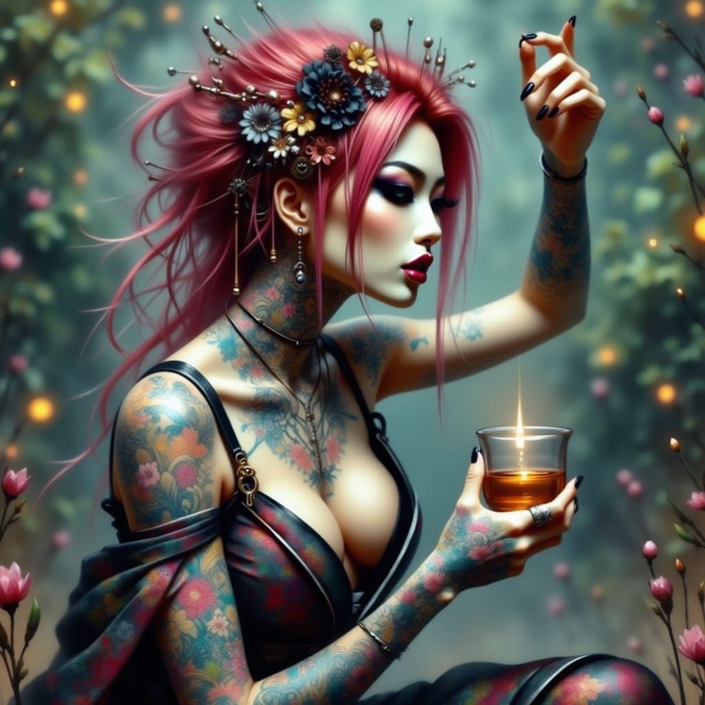Gypsy Fortune Teller Dancing with Fireflies