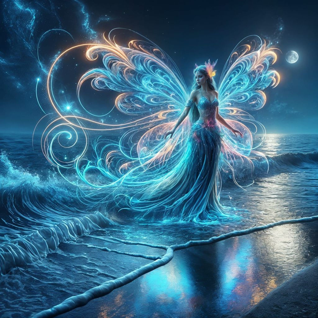 South Asian Fairy Goddess in Ethereal Oceanic Scene