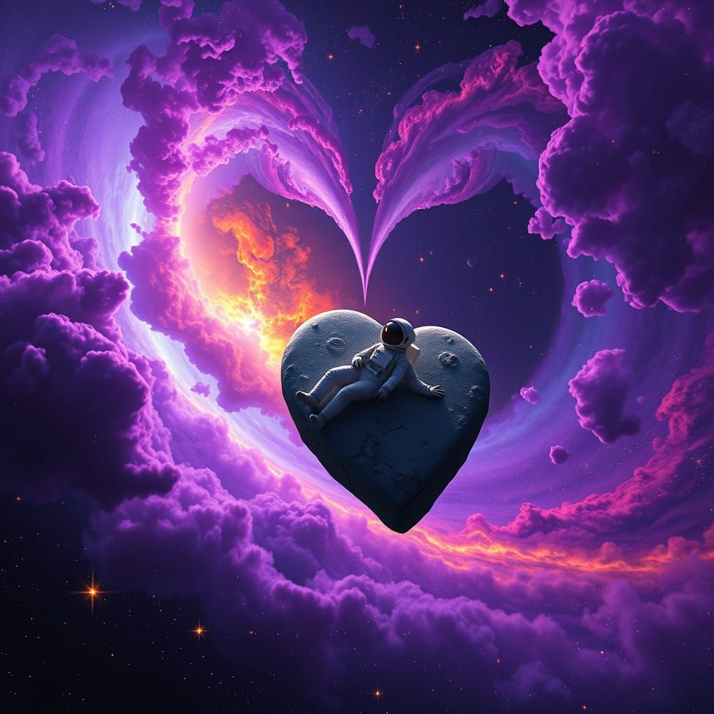 Astronaut Amidst Swirling Nebula in Cosmic Heart