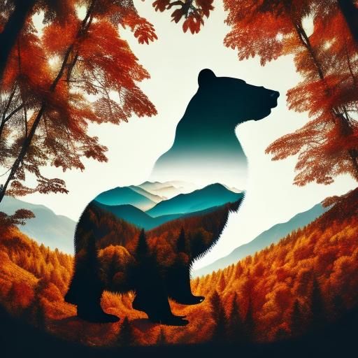 Double Exposure Bear Silhouette with Fall Colors