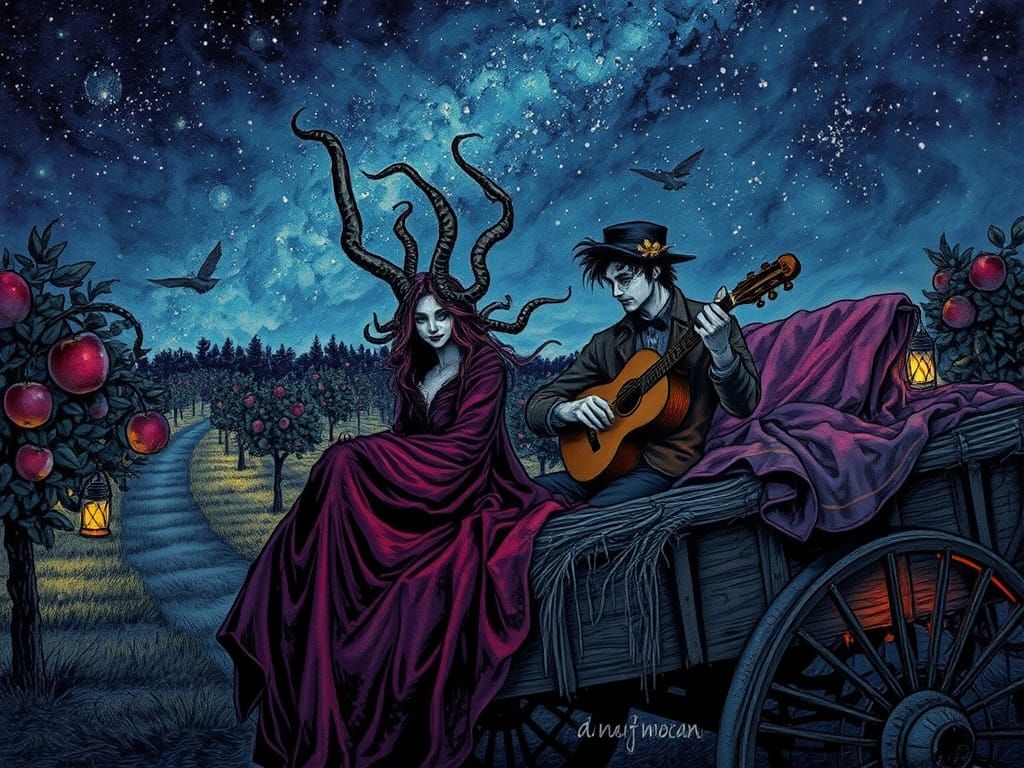 Medusa's Bioluminescent Autumn Hayride: Dark Fantasy Art