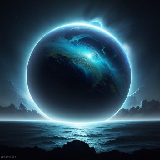 Planet Reflection in Dark Ocean Concept Art
