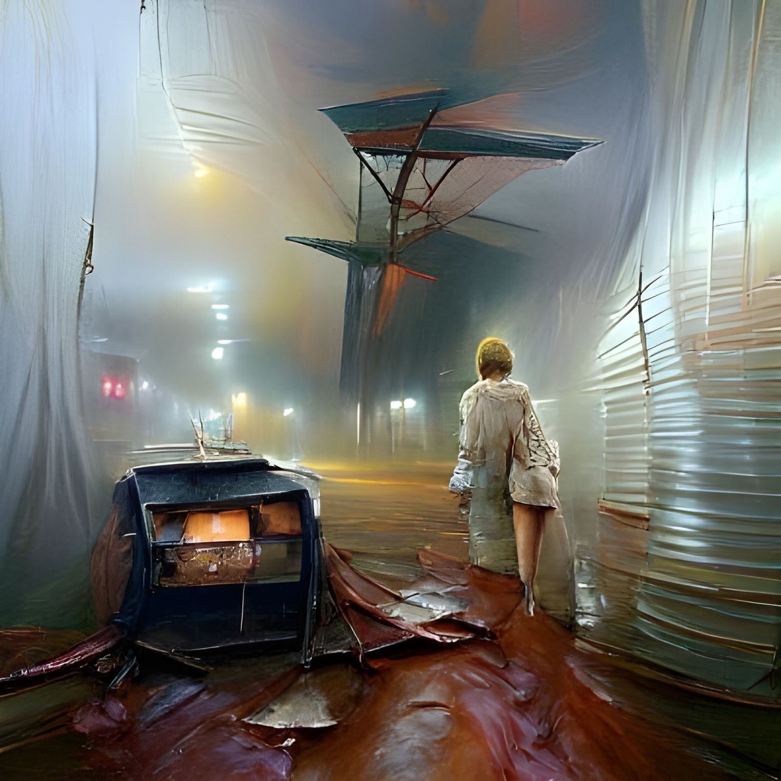 Futuristic Silent Hill in Oil Painting Style