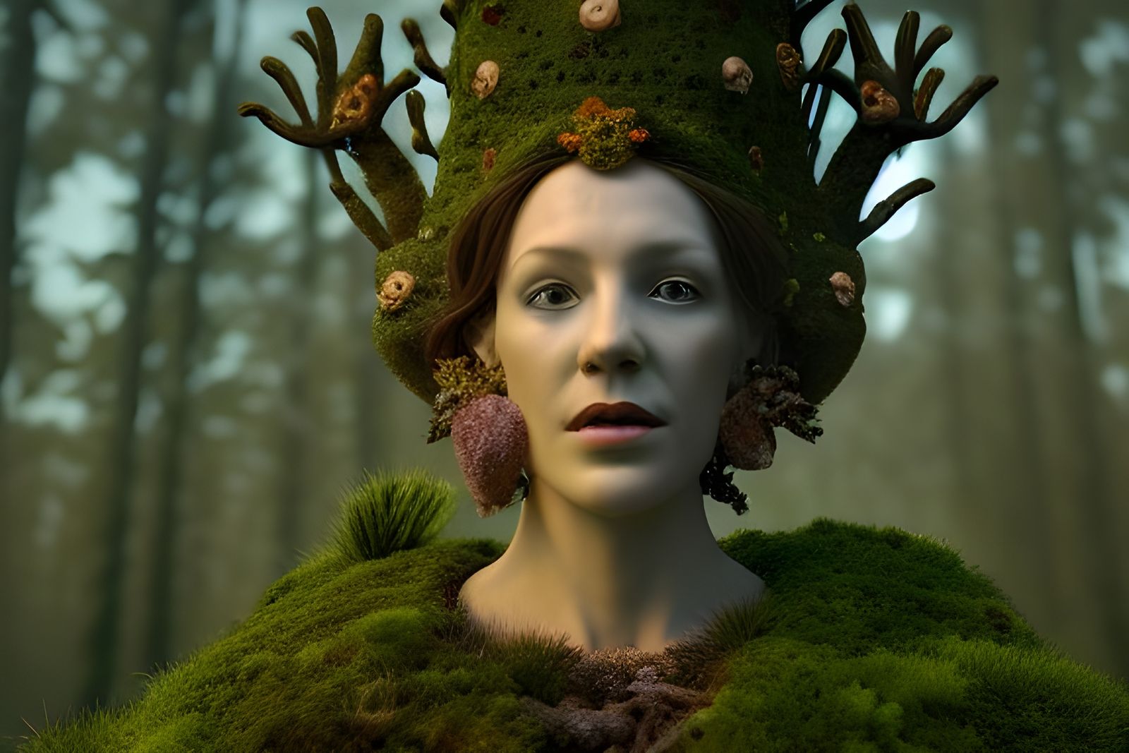 Lichen Queen on Throne with Volumetric Lighting