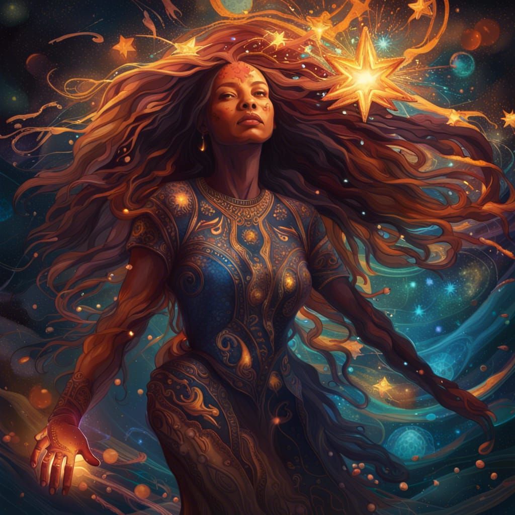 The Star Tarot Card Woman with Flowing Hair