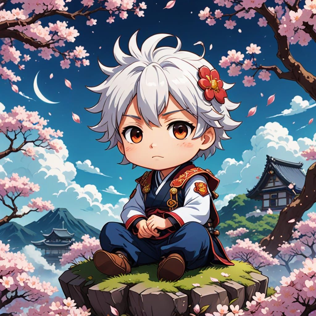 Vibrant Chibi Goddess Reigns Over Cherry Blossoms
