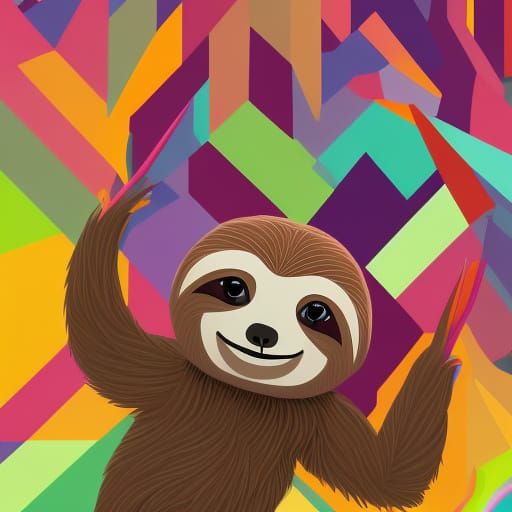 Colorful Sloth Design in Multicolored Triangles