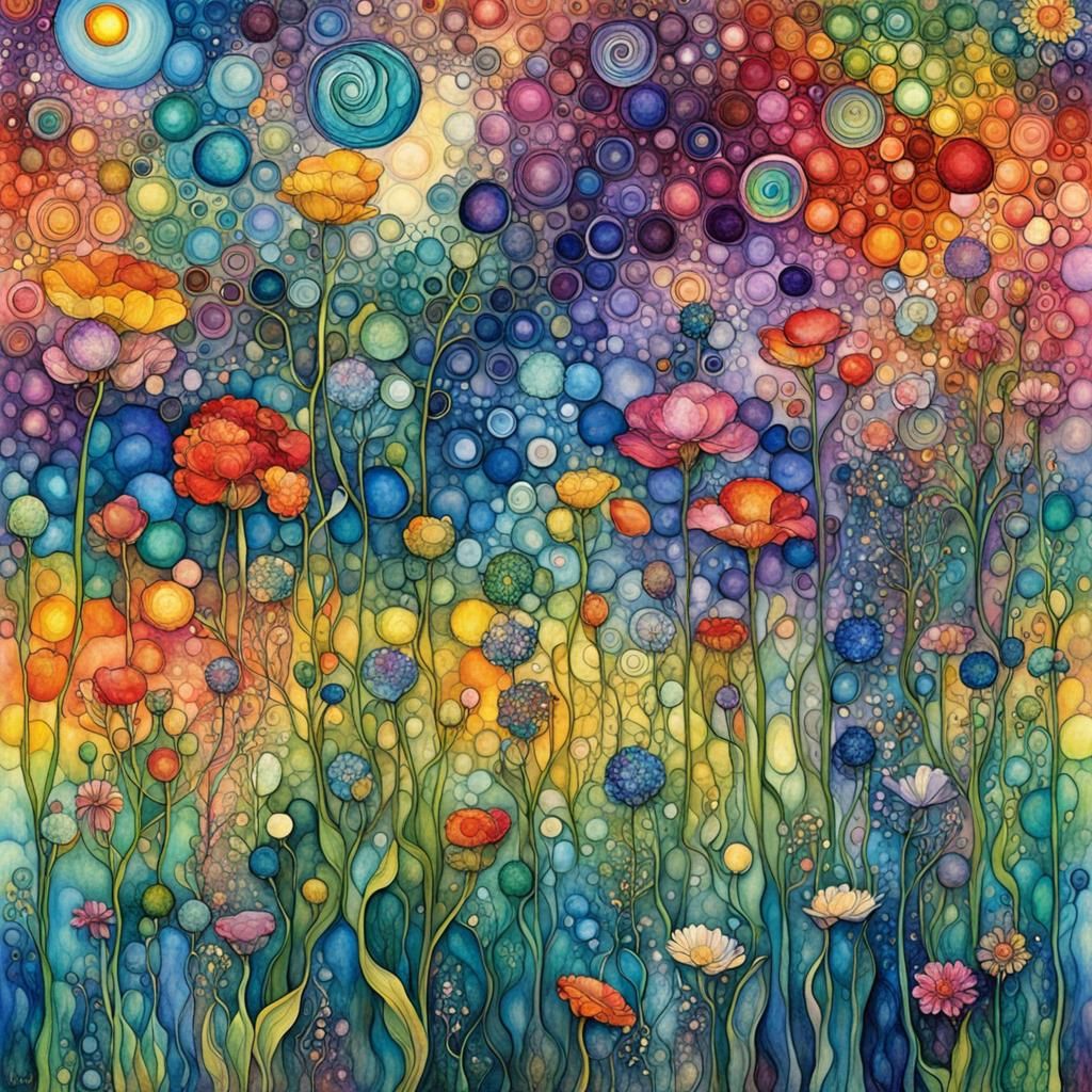 Rainbow Meadow in Art Nouveau Post-Impressionist Style
