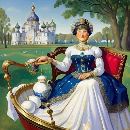 Elegant Woman with Glittery Baubles, in Classic Portrait Sty...