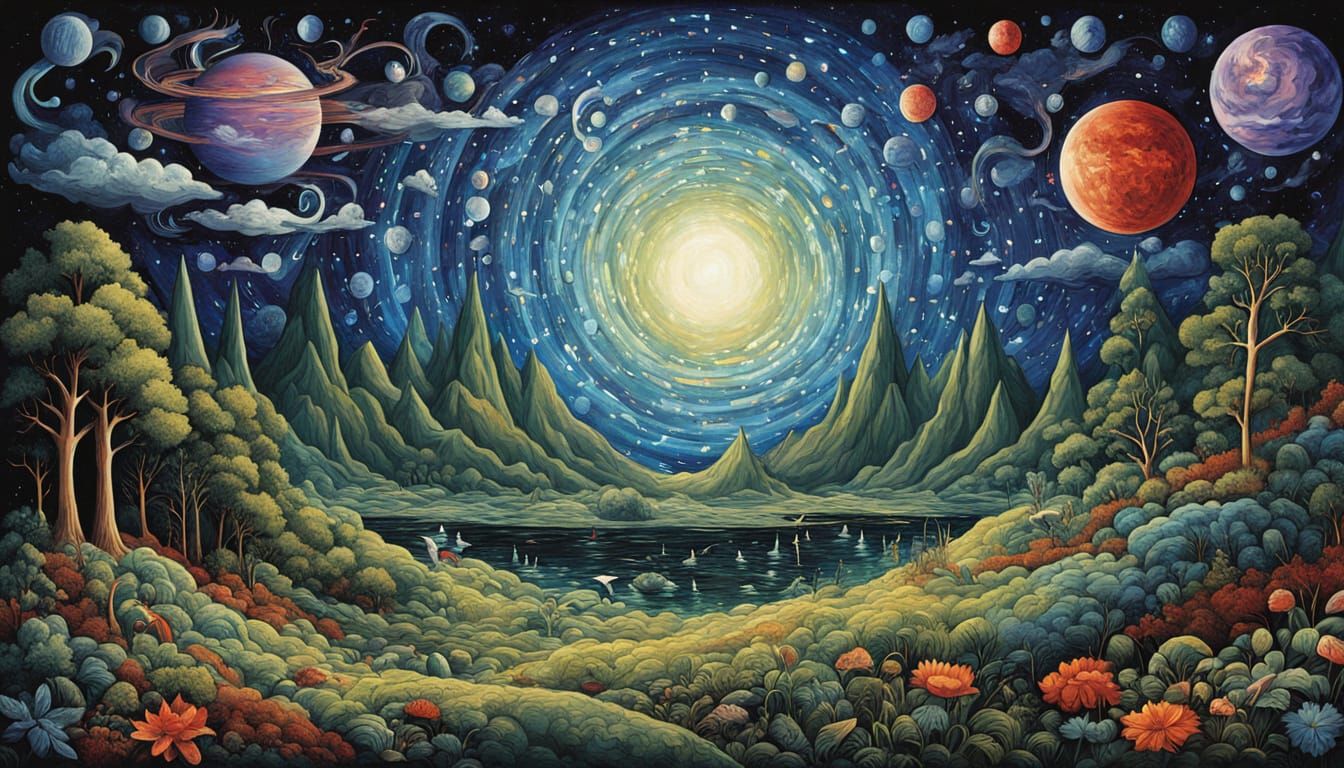 Cosmic Bio Art in Vibrant Blue-Violet and Red-Green Hues