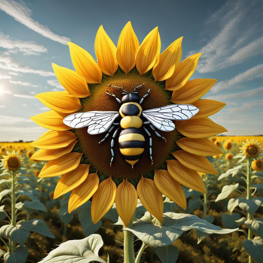 A bee in love with a sunflower