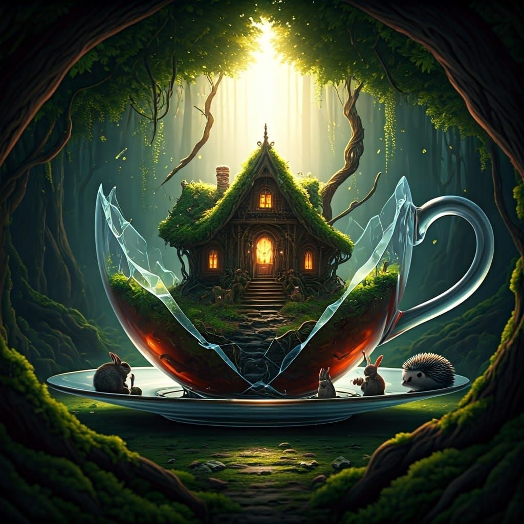 Crystal Teacup Fairy House in Fantasy Style