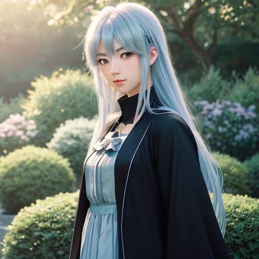 Ethereal Grayfia Lucifuge in a Serene Garden