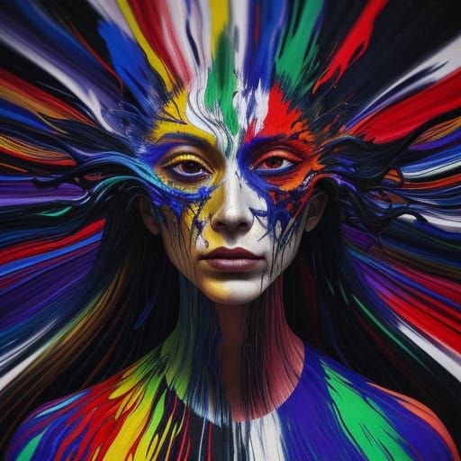 Surreal Disoriented Face in Vibrant Oil Painting