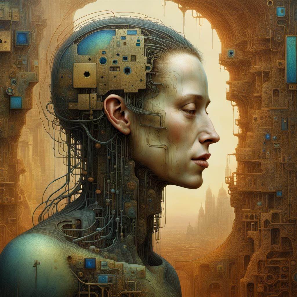 Biometric Surreal Portrait in Klimt-Beksinski Style