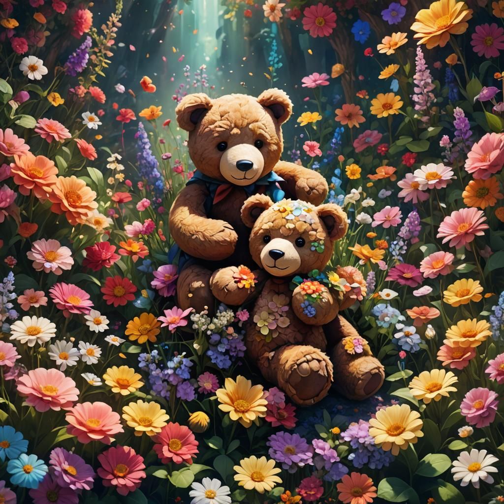 Teddy Bear's Floral Party in Whimsical Style