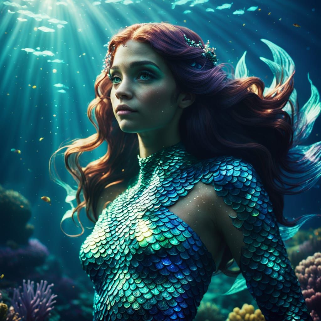 Iridescent Mermaid's Underwater Cinematic Adventure