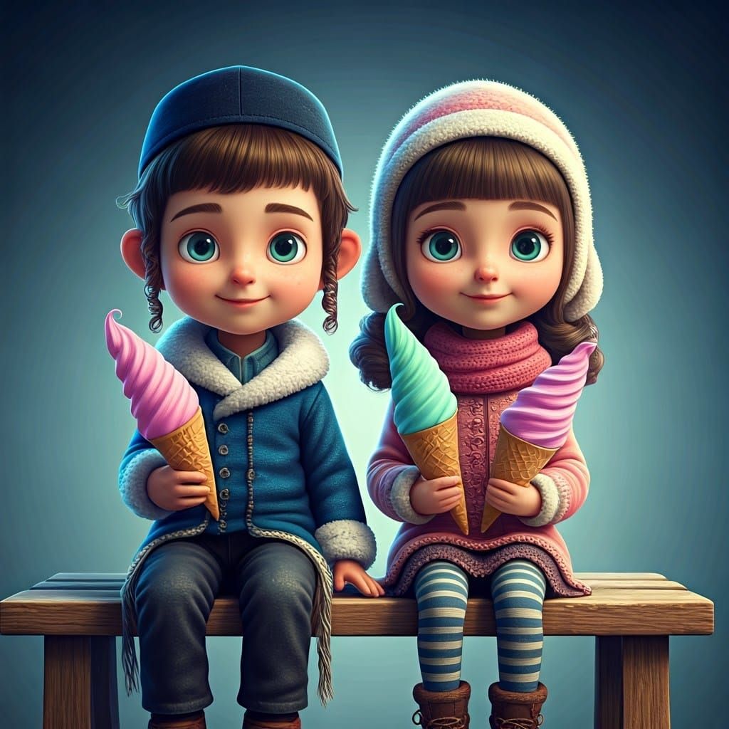 Whimsical Dolls in Winter Wonderland, Animated Style