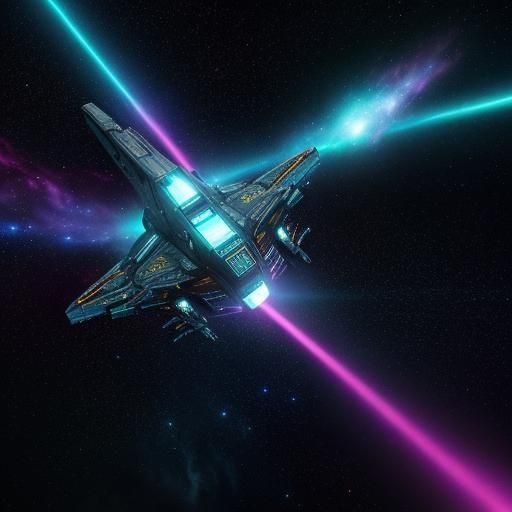 Starship Flies Through Nebula: Sci-Fi Concept Art