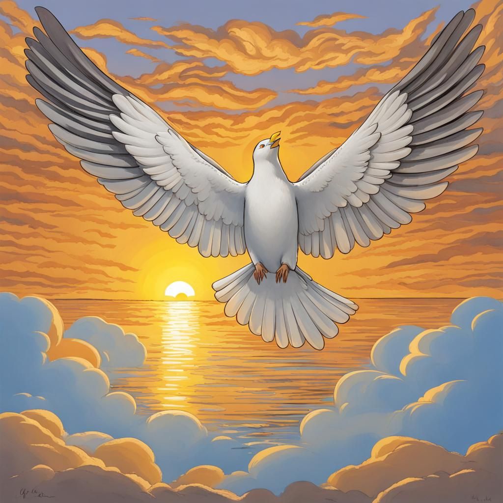 Dove of Peace Flies Towards the Sun