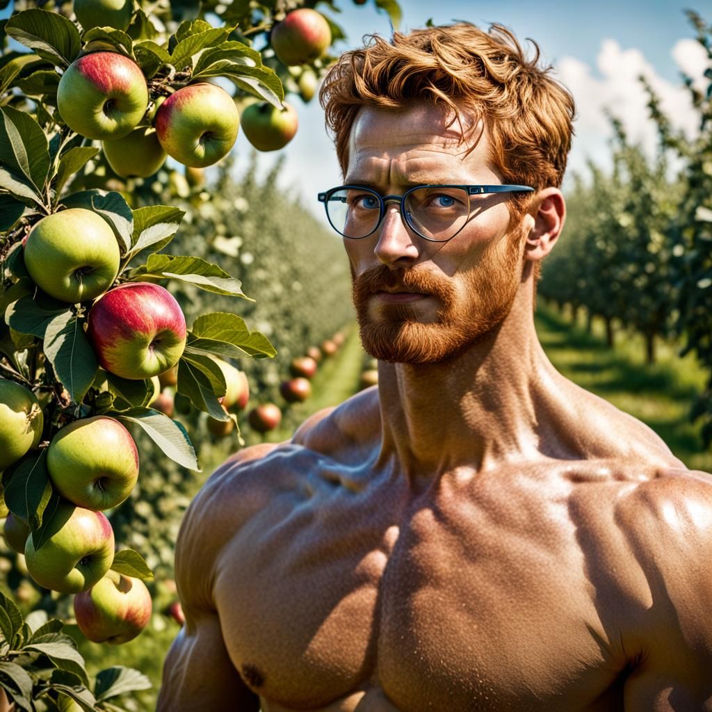 Soldier's Homecoming in Apple Orchard at Dawn