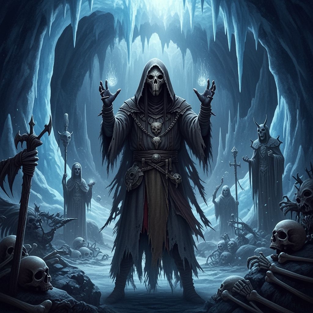 Icy Cave Ritual with Bone Mask, in Digital Art Style