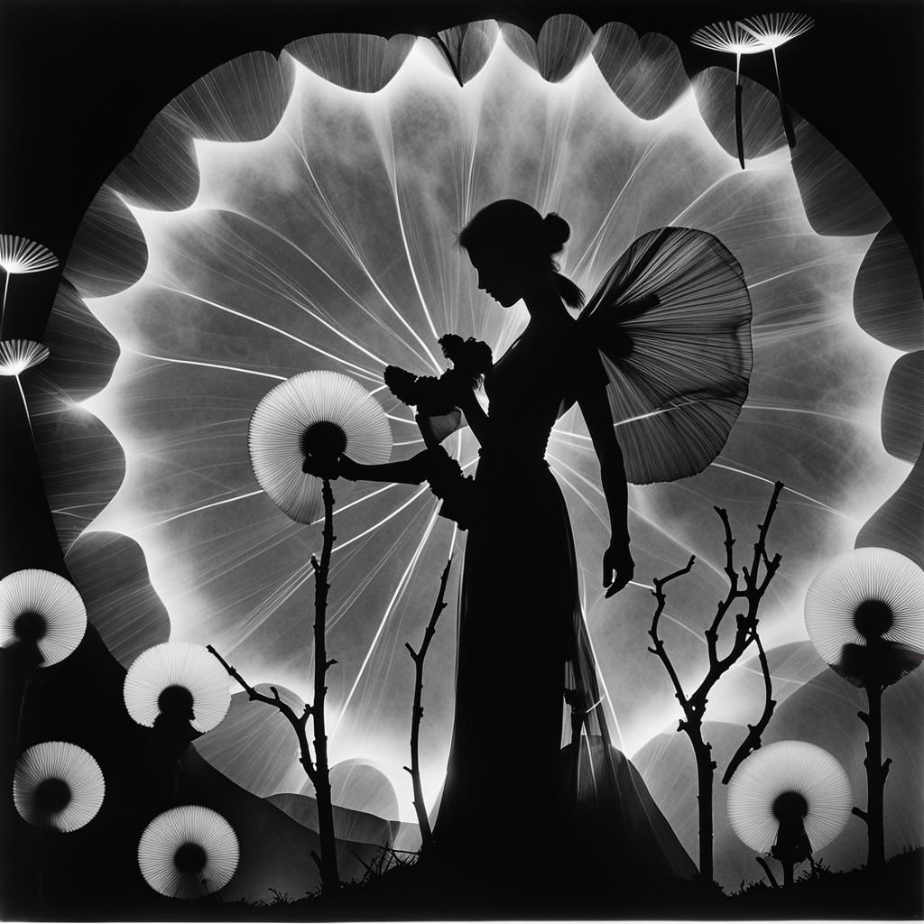 Surreal Black and White Photogram with Solarization Effect