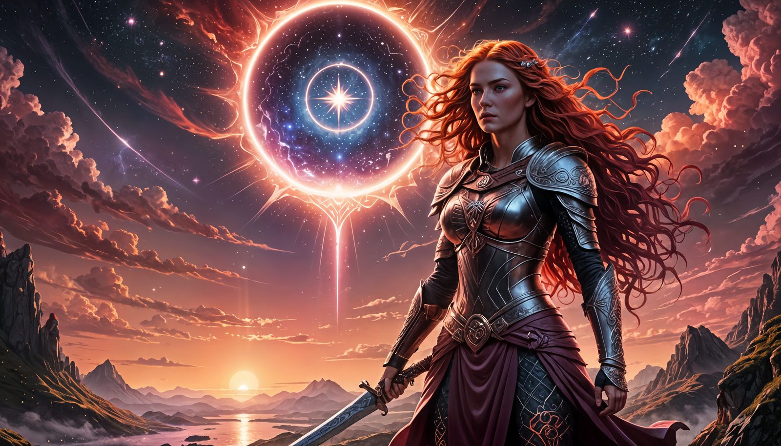 Celtic Warrior Goddess at Celestial Sunrise