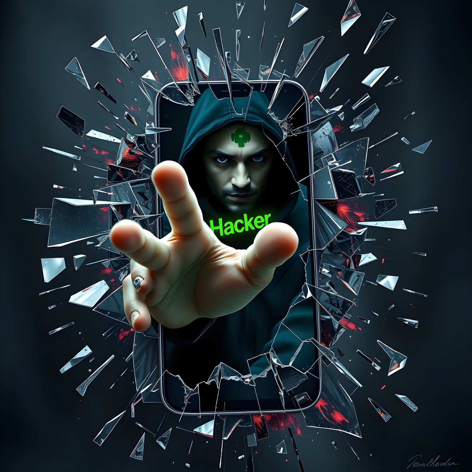 Cybercriminal Hacker Emerges from Shattered Phone Screen