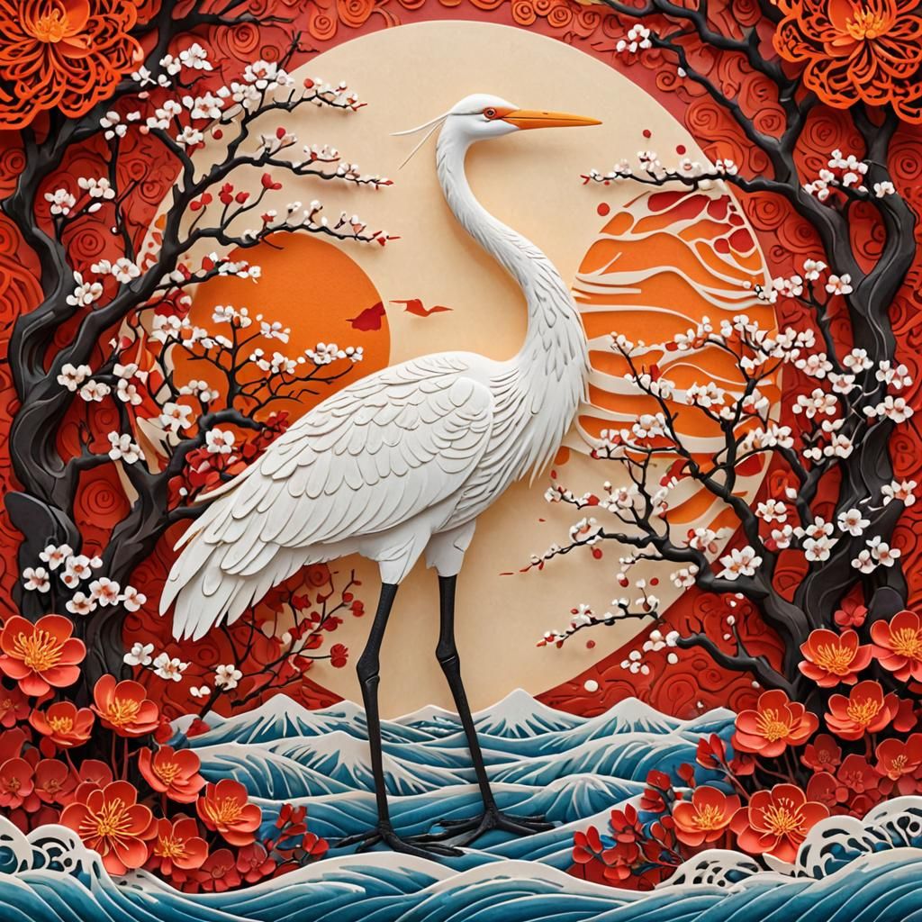 Crane with Plum Blossoms: Chinese Watercolor Art