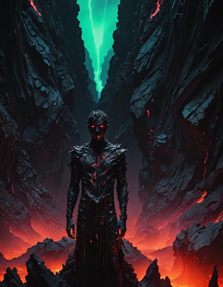 Lava Man in Surreal Neofuturistic Landscape