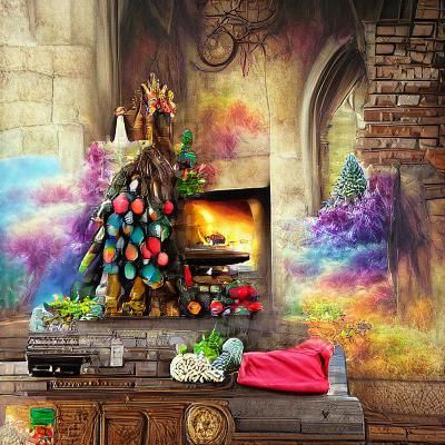 Whimsical Christmas Tree Matte Painting with Gifts