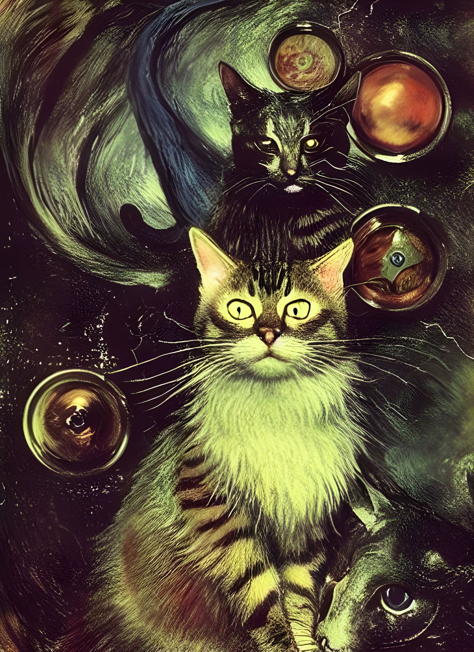 Magical Cat Journey in Surreal Biopunk Style