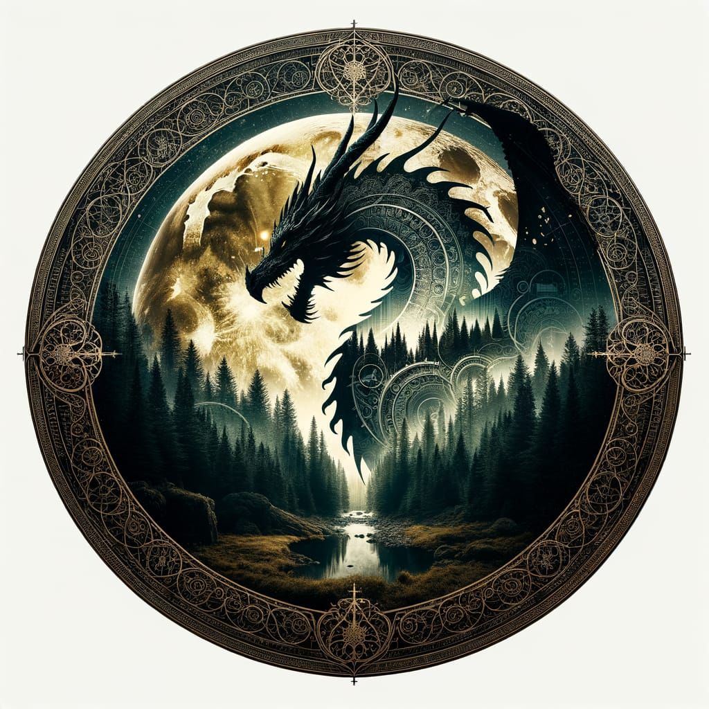 Dragon Silhouette in 18th Century Atlas Filigree