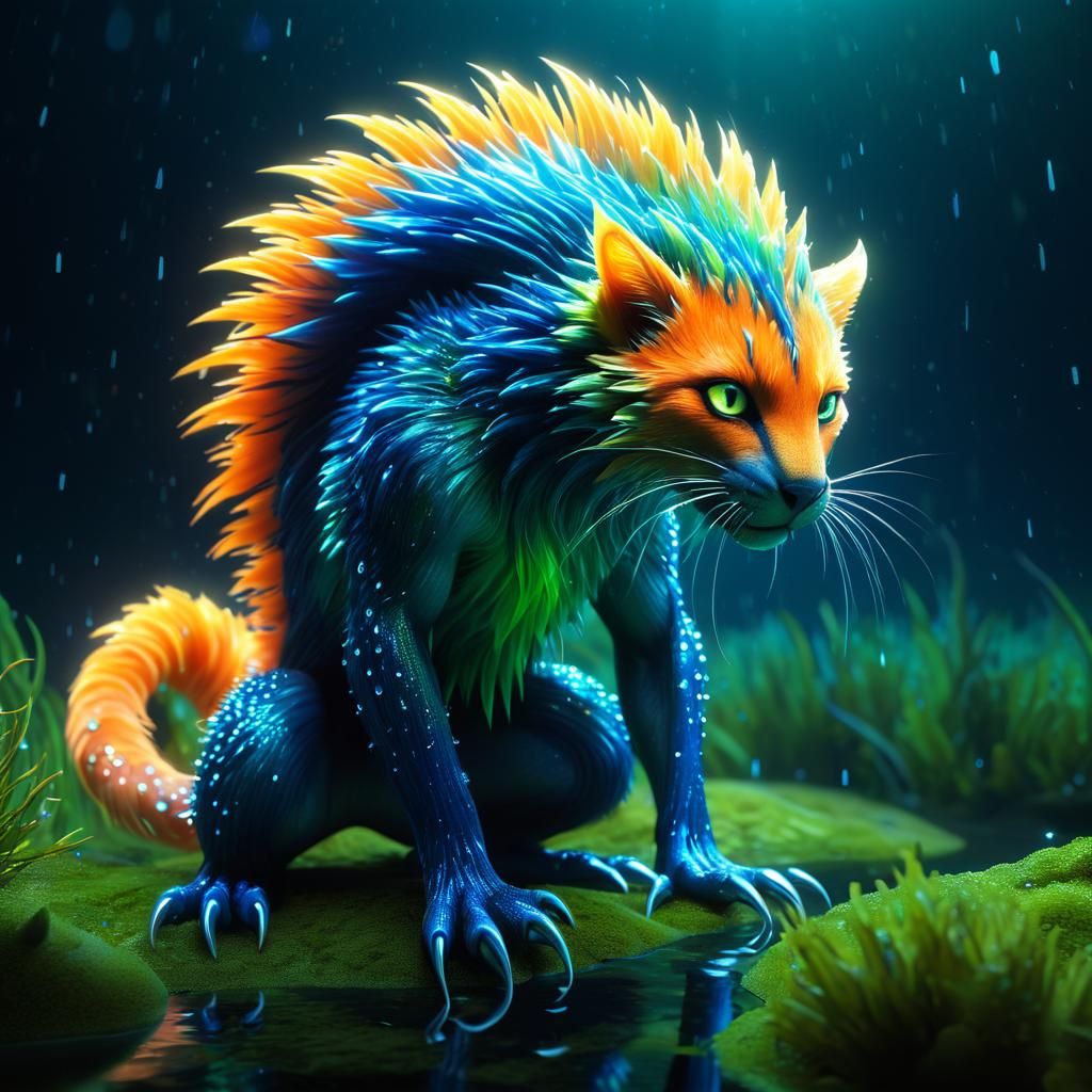 Bioluminescent Aquatic Creature in Vivid Digital Art