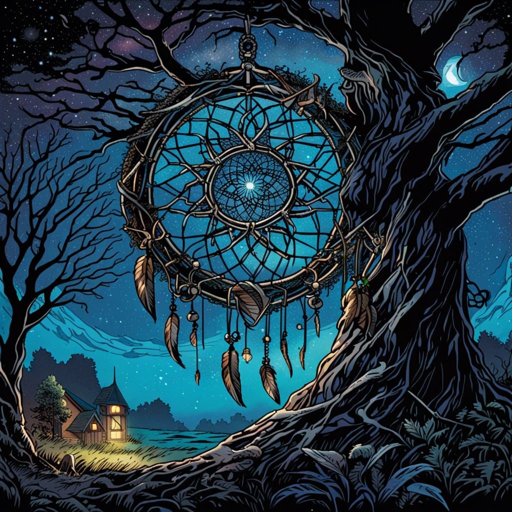 Gothic Dream Catcher Under Starry Night Sky