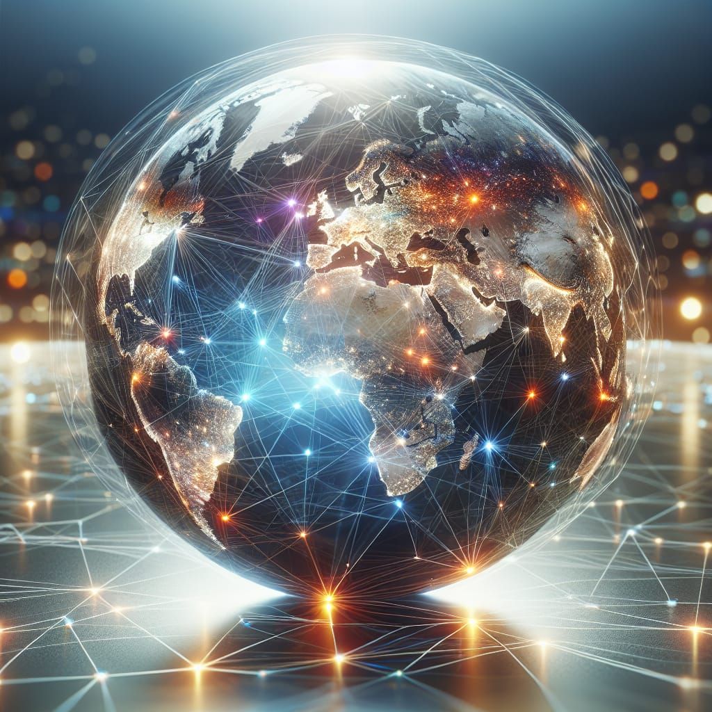 Global Network on World Map in Digital Style