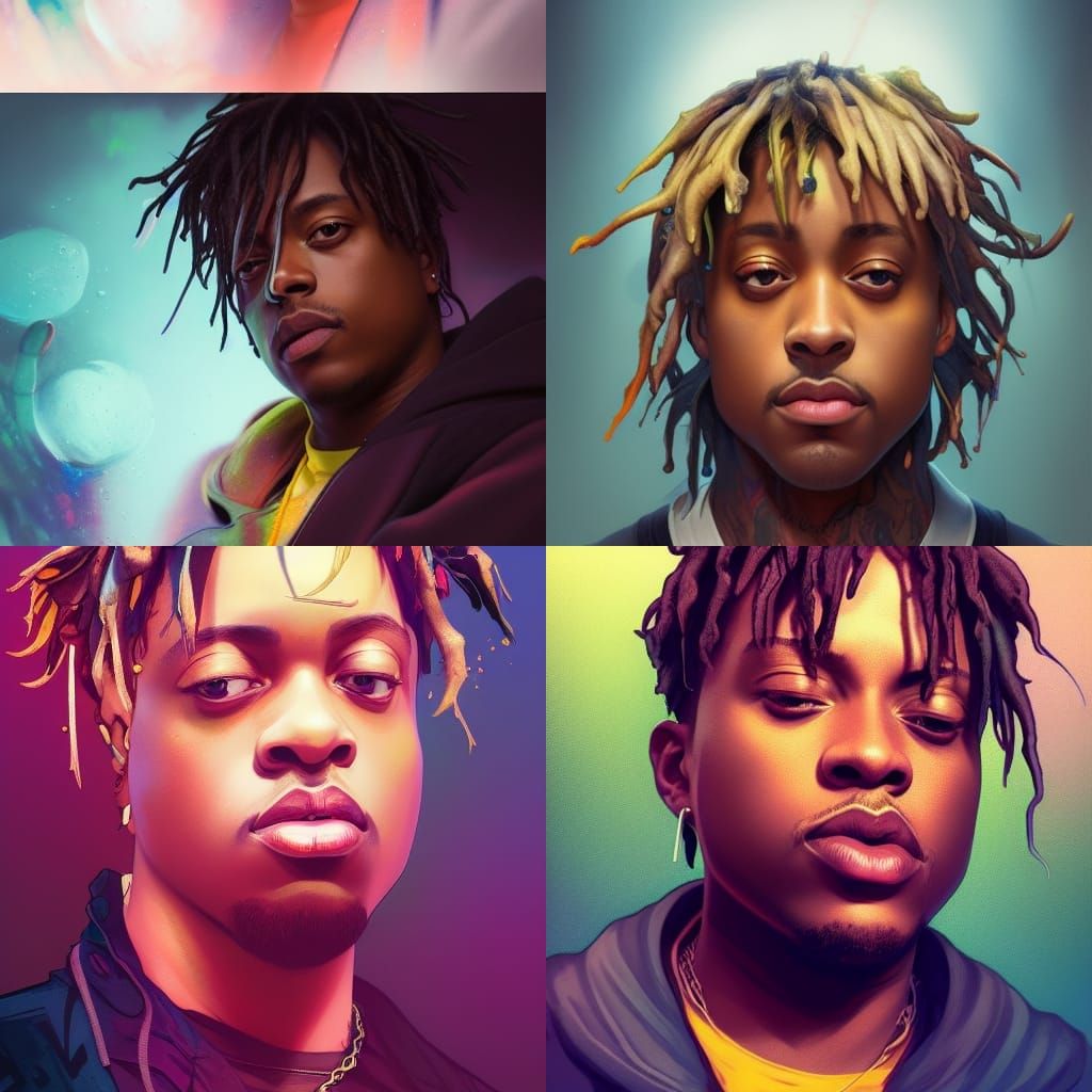 Juice WRLD Portrait in Hyperdetailed Splash Art Style