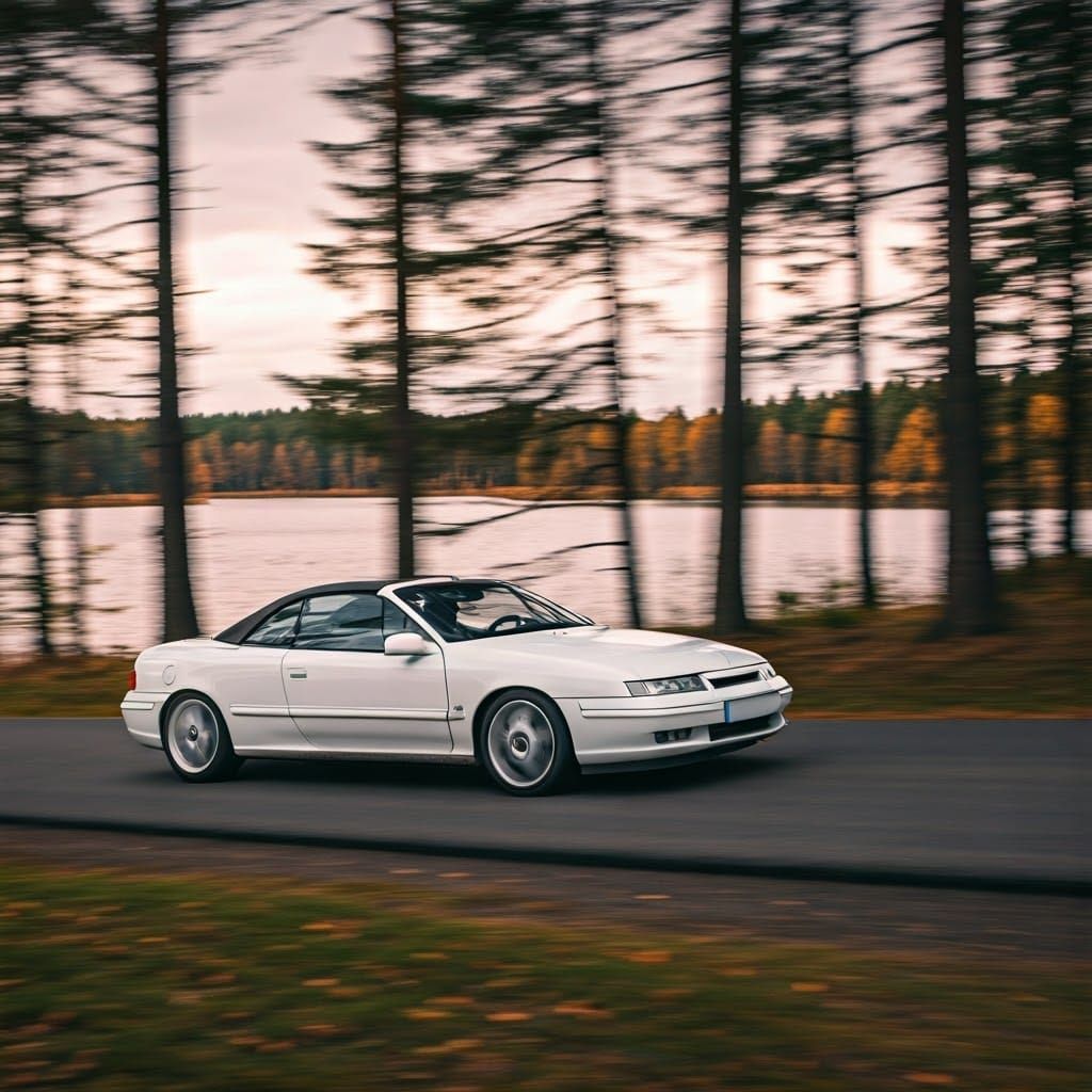 Opel Calibra Cabriolet in Autumn Landscape: Cinematic Style