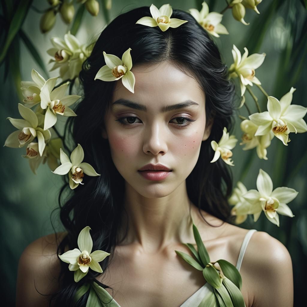 Orchid Goddess Portrait in Cinematic Lighting
