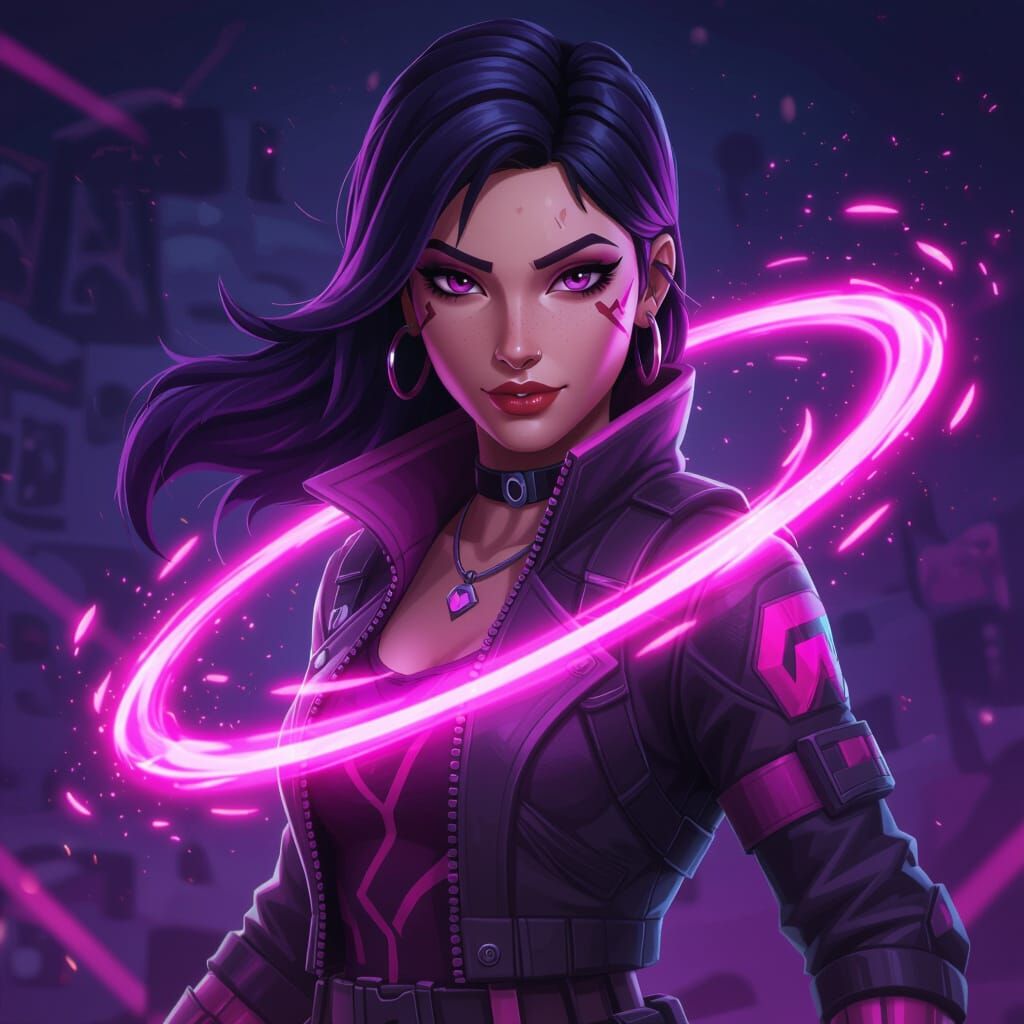Fortnite Character: Pink-Accented Woman with Dark Hair and N...